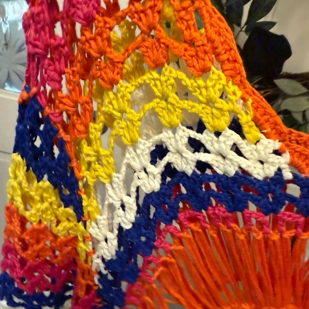 Colorful Boho Hippie Crocheted Open Knit Top Coverup Topper S M - Picture 3 of 7